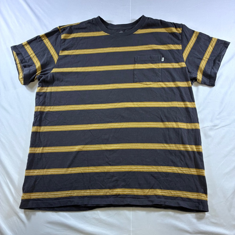 Katin Mens XL Striped Pocket T-Shirt Navy Blue Yellow Cotton Surf Tee